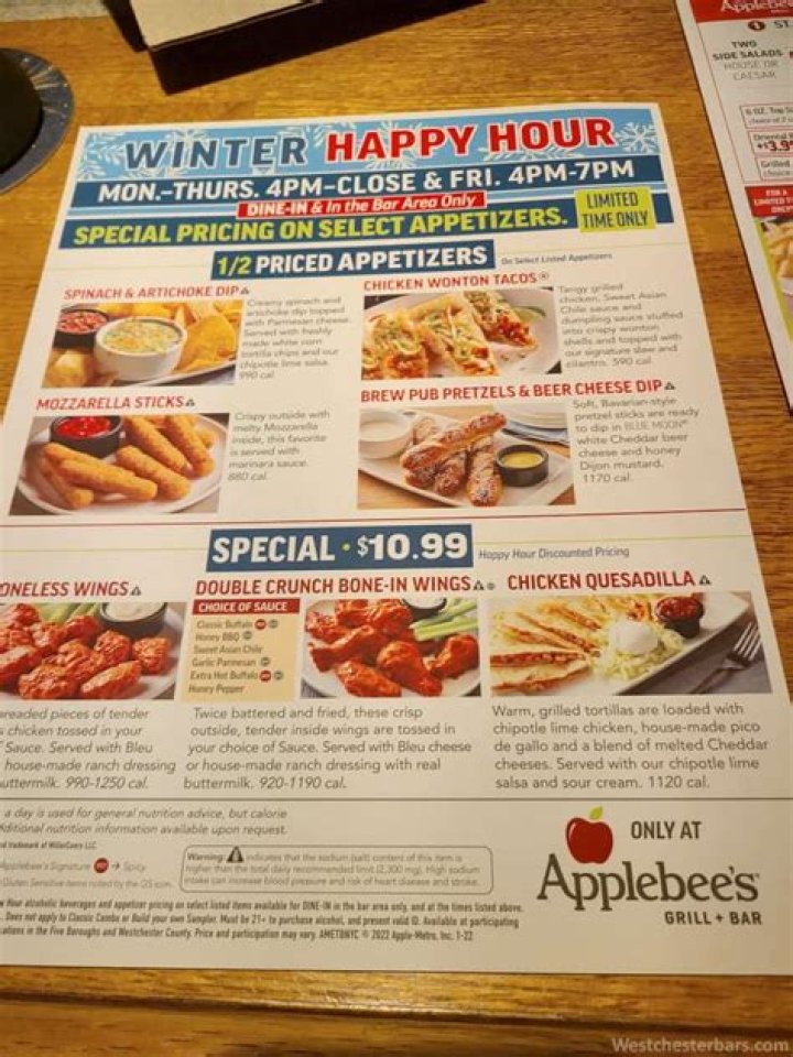 applebees happy hour menu