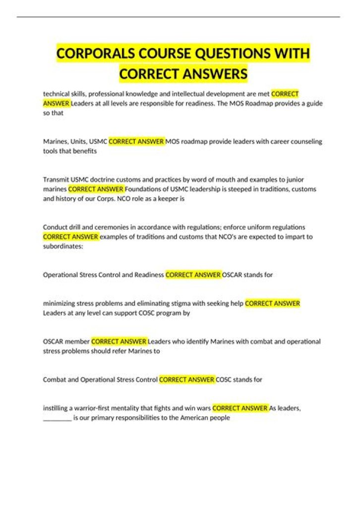 corporals course administration answers