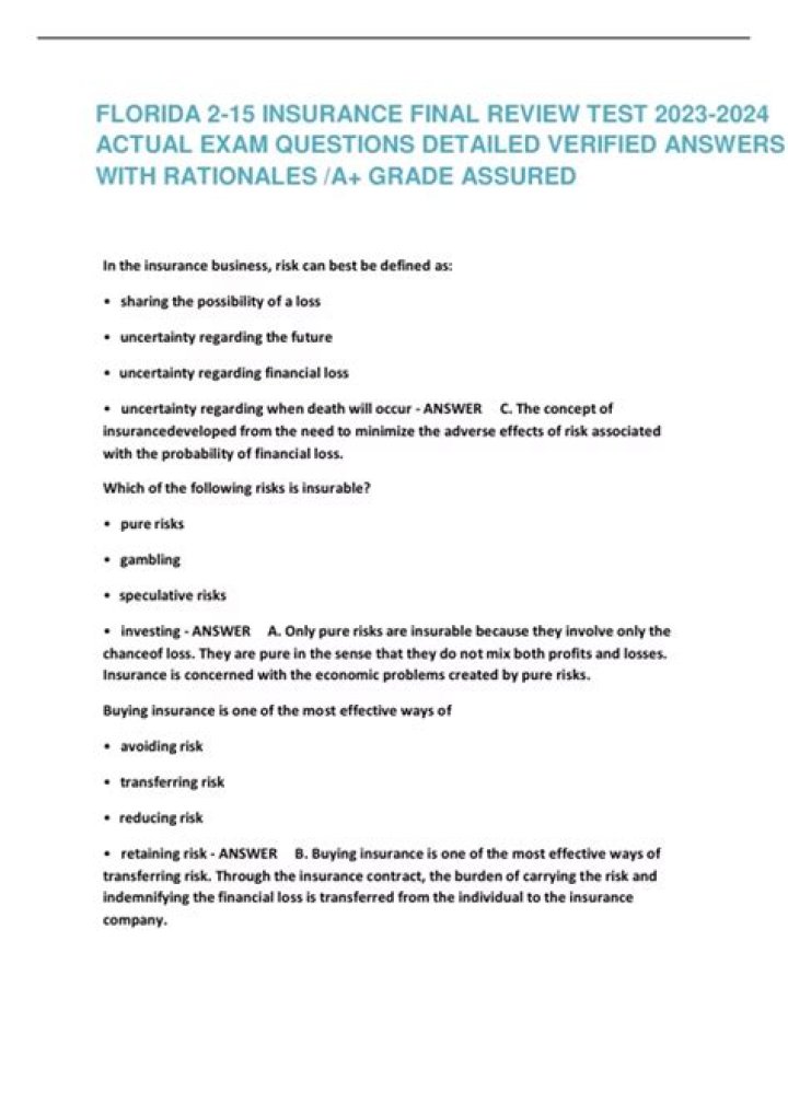 florida 215 insurance exam questions