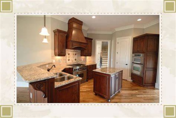 gray walls brown cabinets