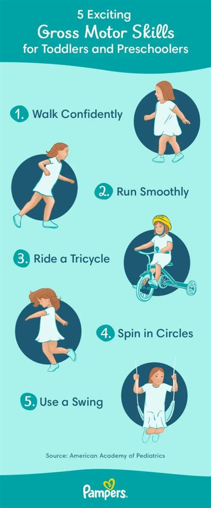 gross motor skills such as riding a tricycle are acquired: