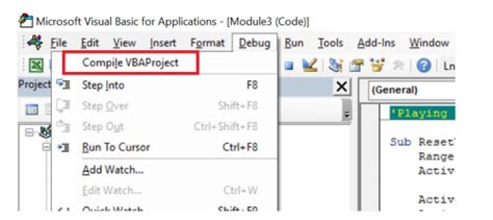 How do I fix compile errors in VBA?