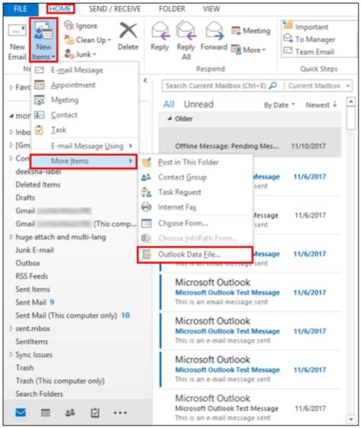 How do I set up a PST file in Outlook 2016?