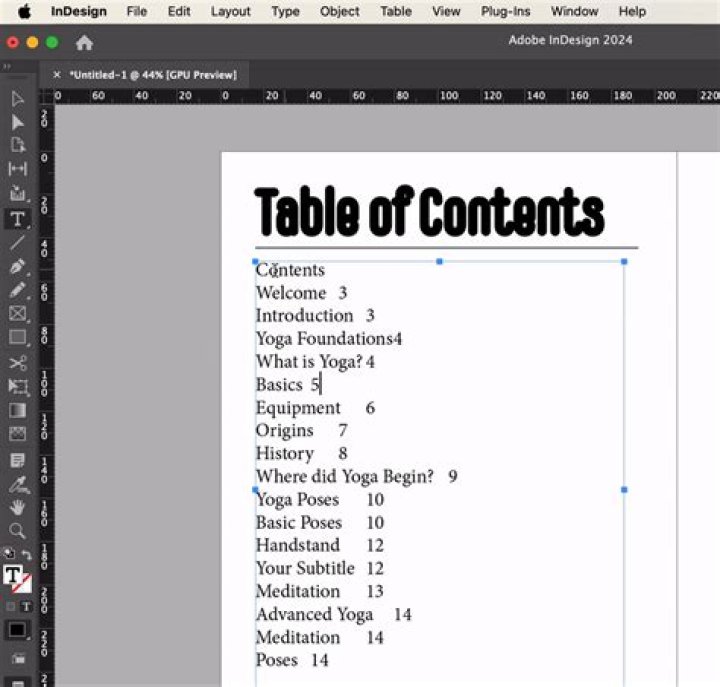 How do you update a table of contents in InDesign