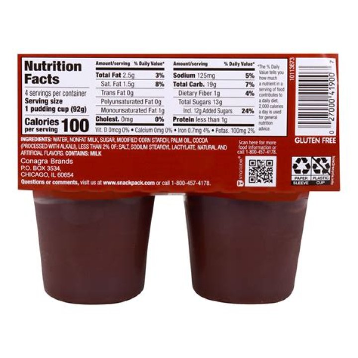 How many carbs are in a snack pack chocolate pudding