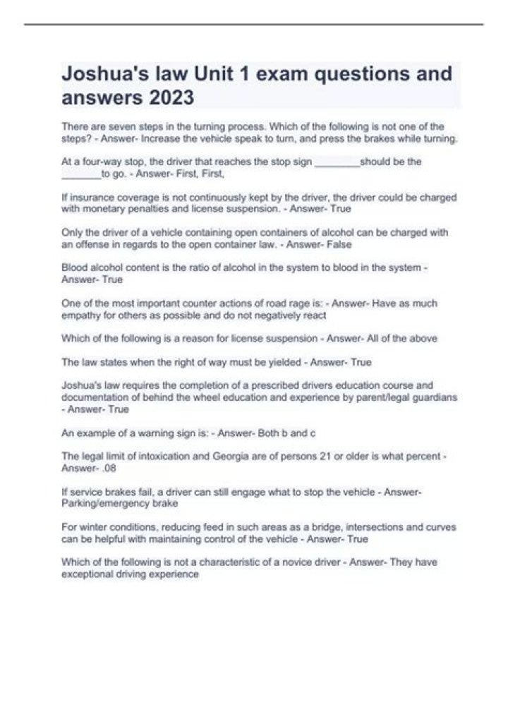 How many questions are on the Joshuas Law final exam