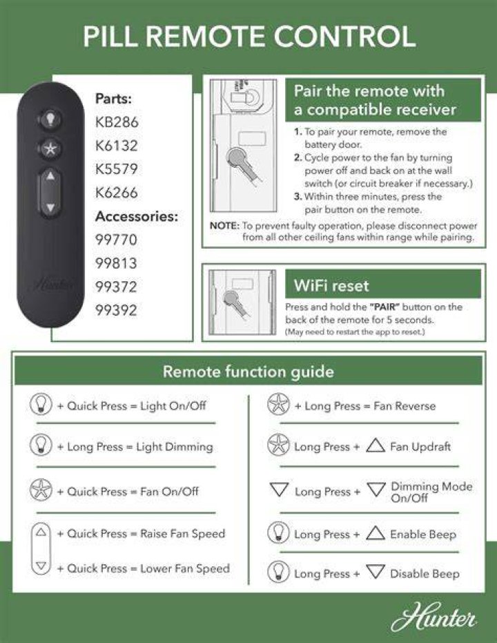 how to pair hunter fan remote