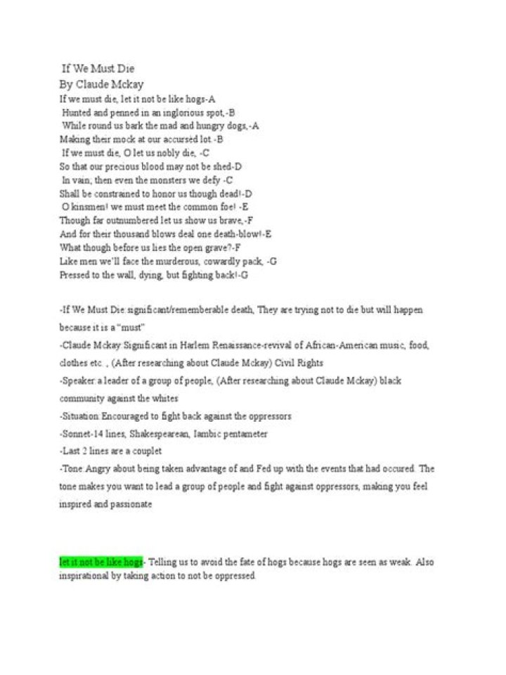 if we must die poem answer key