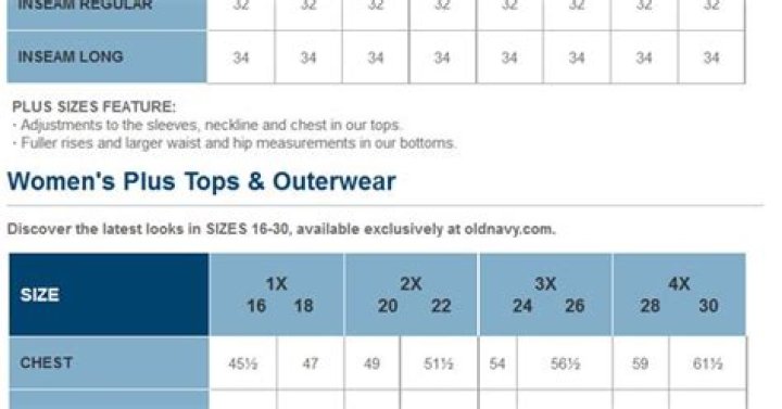old navy size chart plus