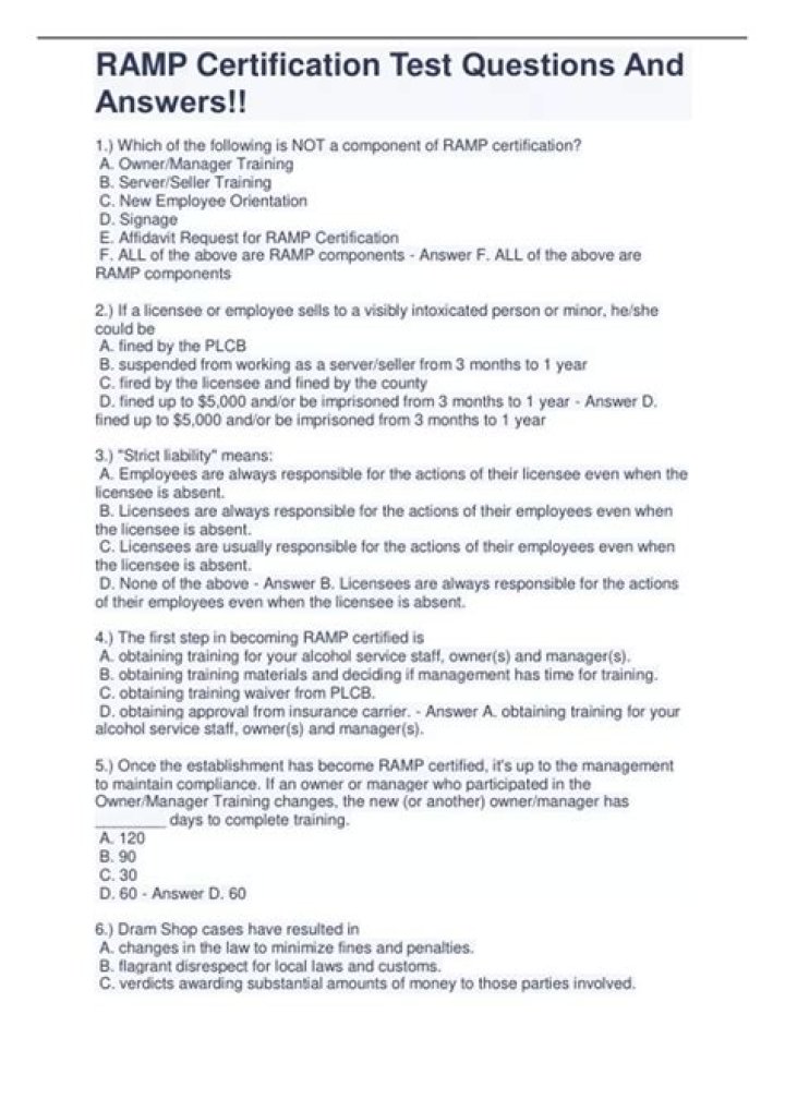 ramp certification test answers