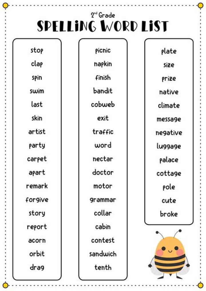 spelling words for 2nd graders
