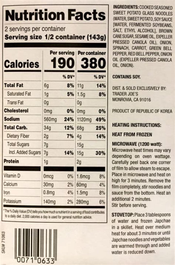 sweet potato glass noodles nutrition facts