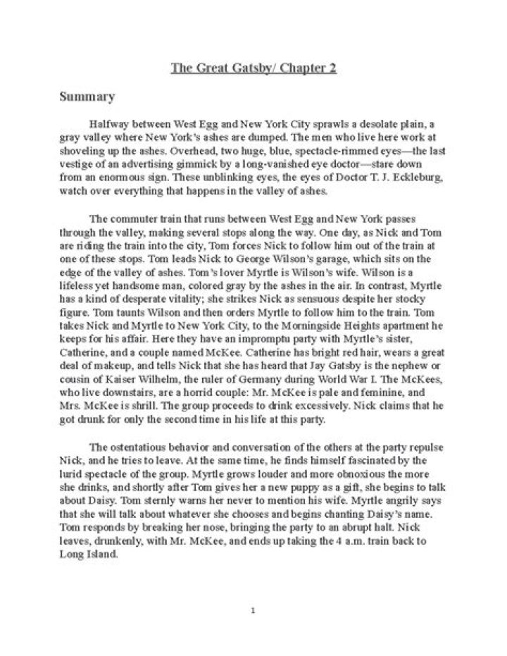 the great gatsby chapter 2 summary