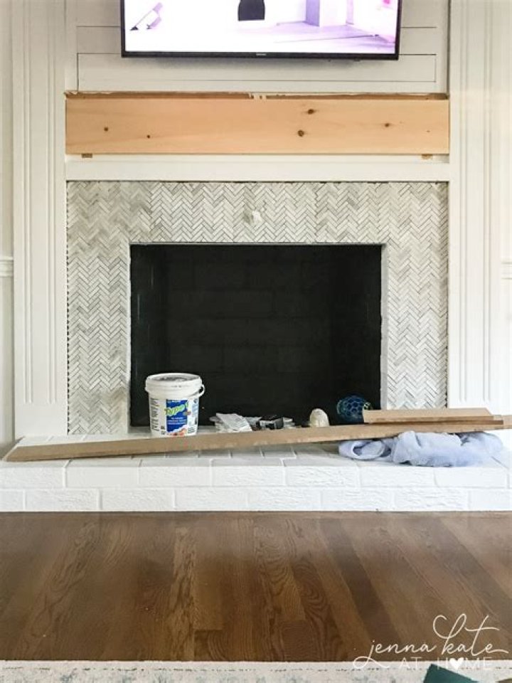 tile over brick fireplace