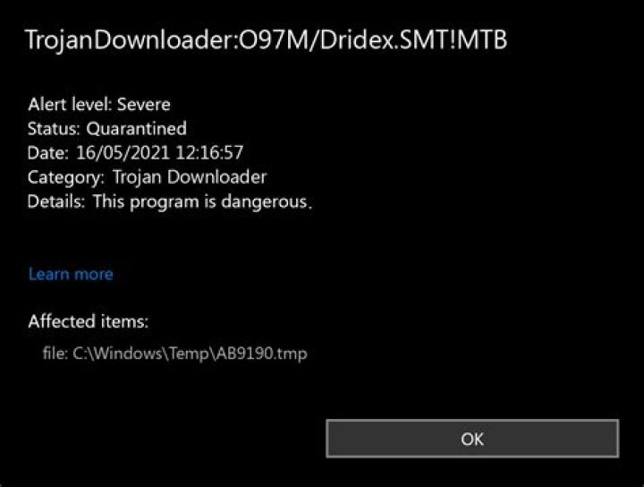 TrojanDownloader:O97M/Dridex.SMT!MTB — Virus Removal Guide