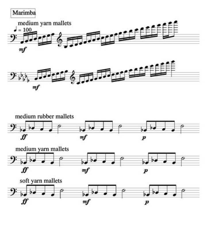 What are the notes on a marimba