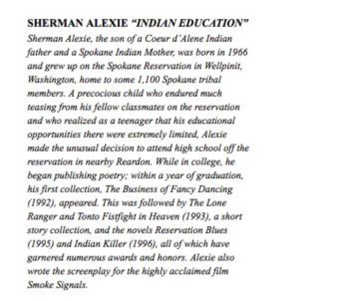 What is the story Indian education by Sherman Alexie about?