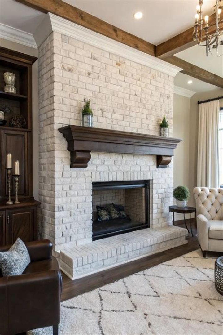whitewash brick fireplace